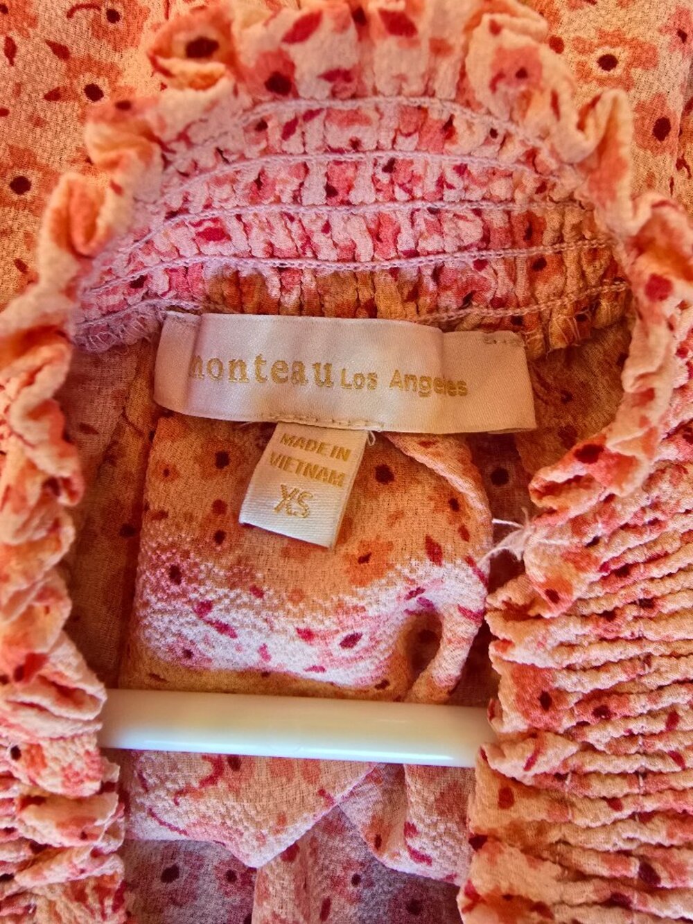 Monteau Los Angeles Pink Floral Smocked Off-Shoulder Top Blouse XS - Picture 7 of 8